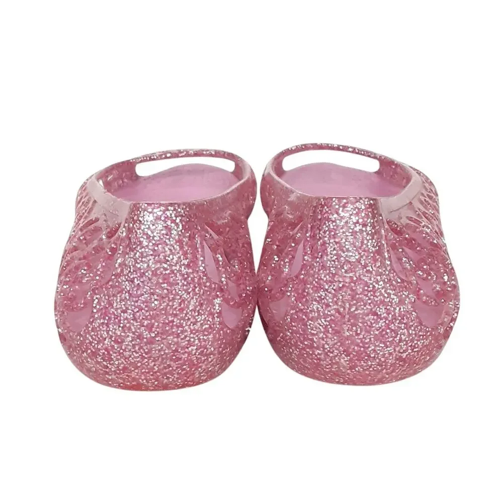 Crocs Isabella Gel Sandals Girls 1 Peep Toe Jelly Ballet Flats Pink Glitter Shoe